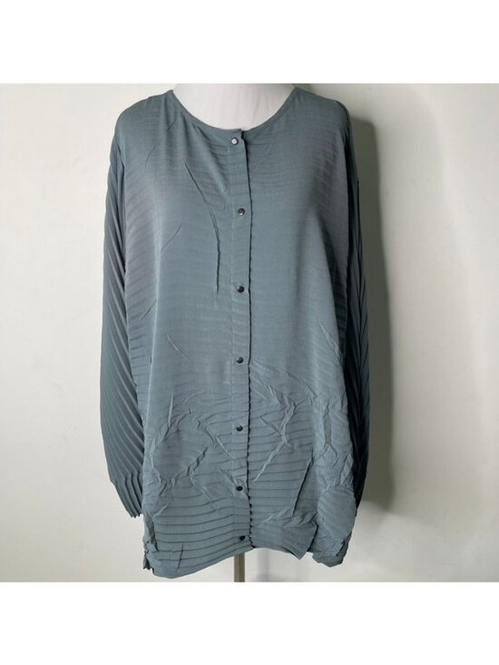 Babette Tops - Babette San Francisco Pleated Tunic Shirt L Slate Blue Rare Retired Designer